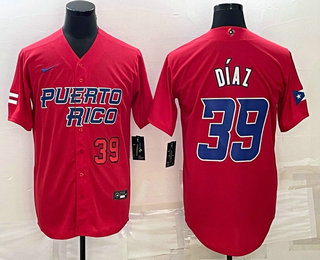 Men%27s Puerto Rico Baseball #39 Edwin Diaz Number 2023 Red World Baseball Classic Stitched Jersey